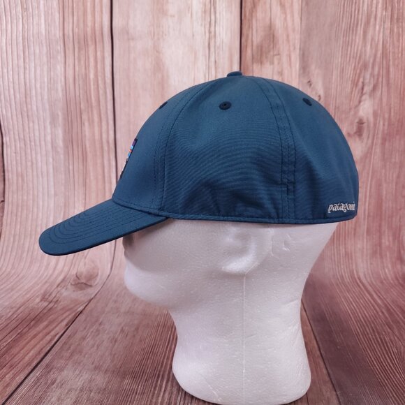 2017 Patagonia P-6 Logo Stretch Fit Hat Cap Mens Size Large Teal Blue 38098 - Picture 3 of 16